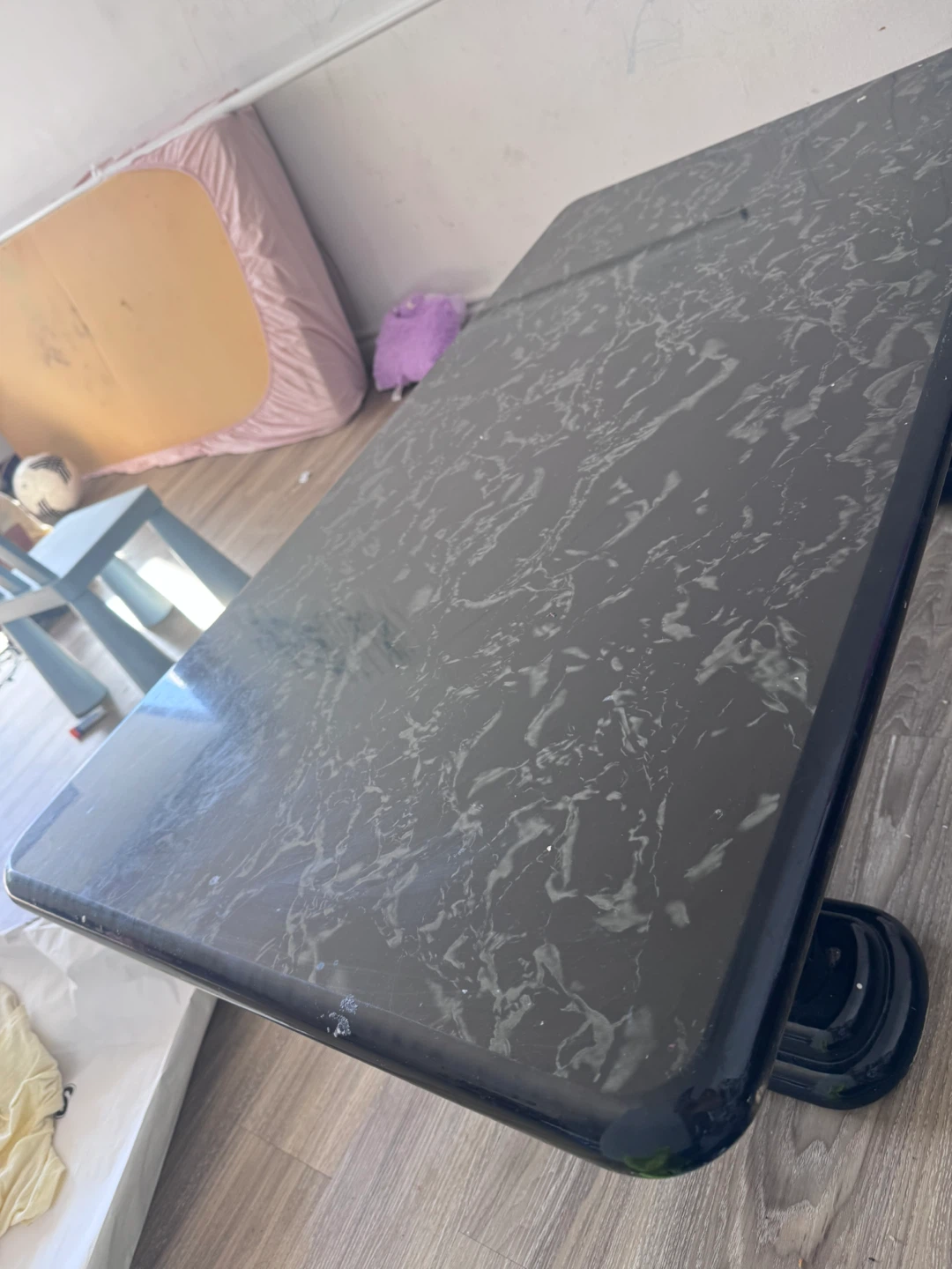 Black Coffee Table with Faux Marble Top