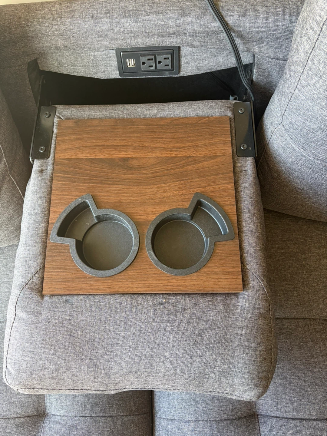 Grey Sofa with Built-in Power Outlets and Cup Holders - photo 3