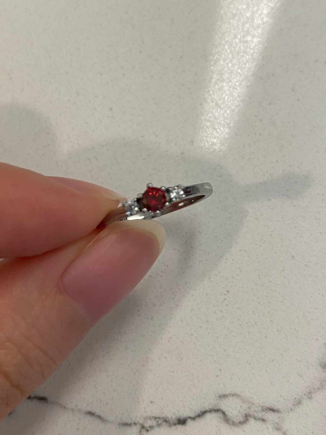 Size 3.5 titanium ring with natural garnet and white sapphire - photo 2