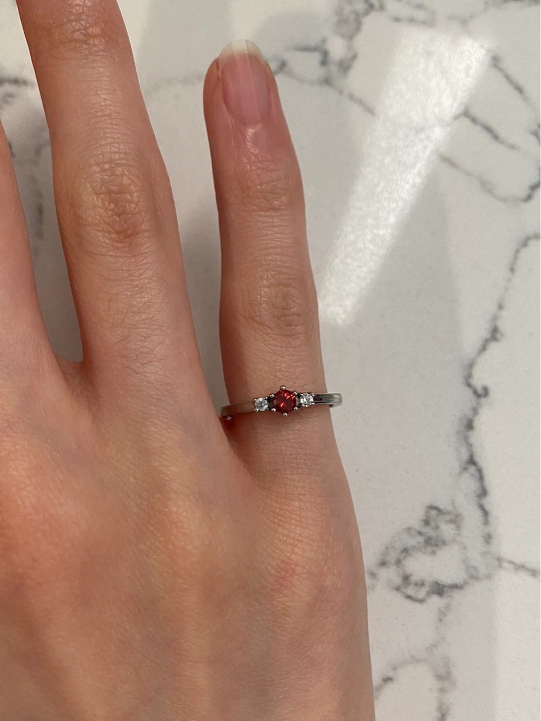 Size 3.5 titanium ring with natural garnet and white sapphire - photo 4