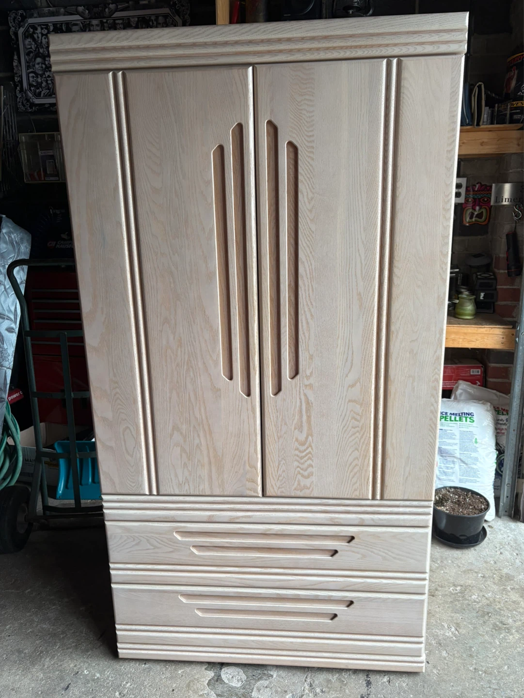 Wooden Dresser, Armoire and 2 End Tables
