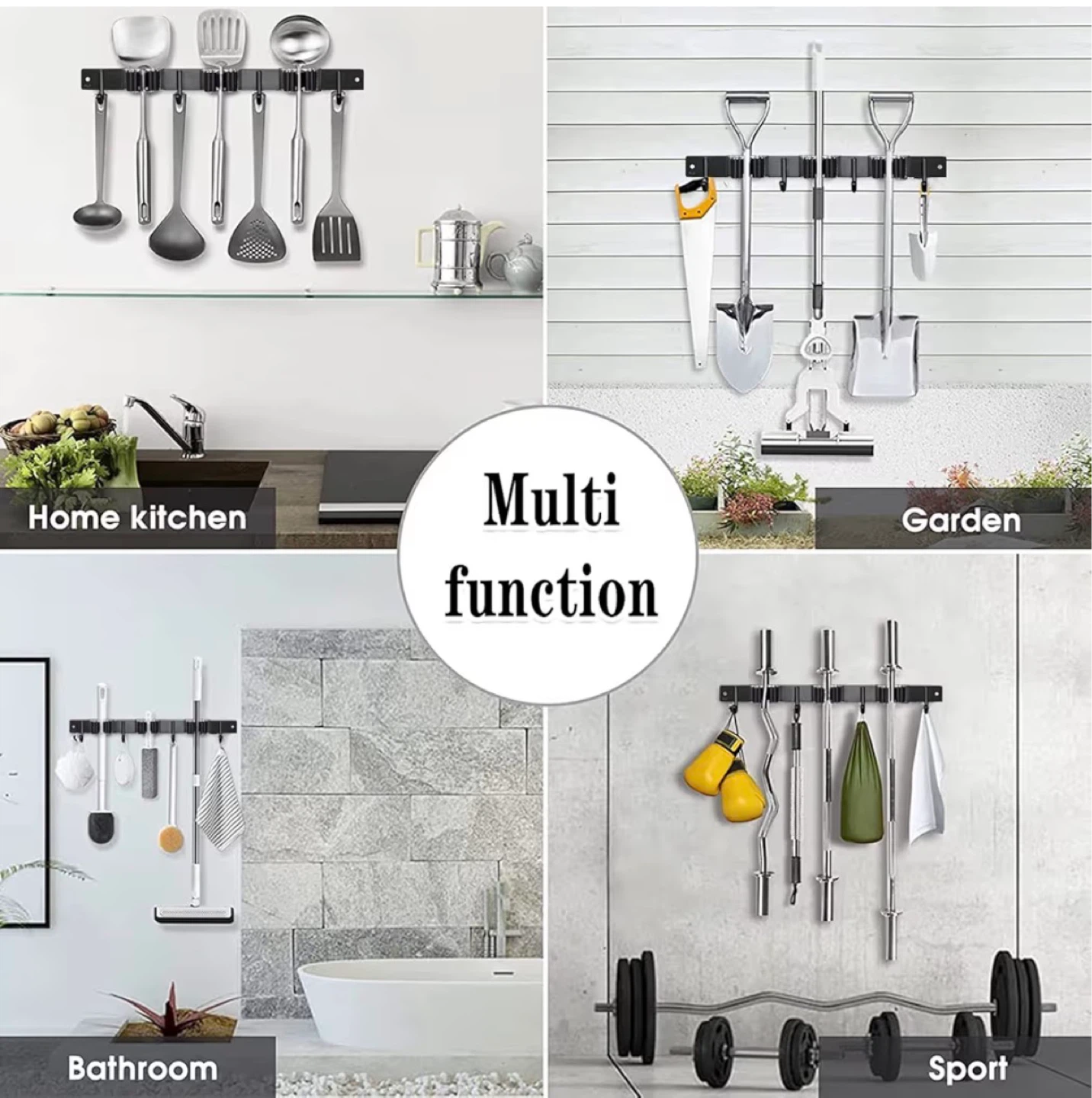 Black Wall Mount Mop and Broom Holder Organizer - photo 3