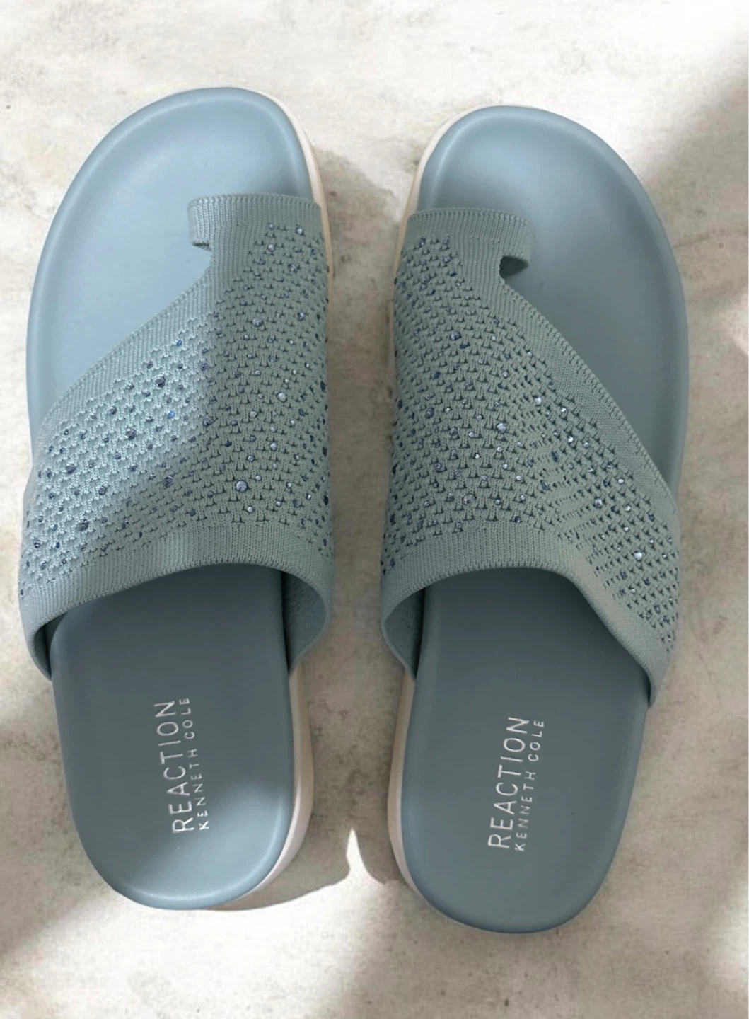 Women's Light Blue Rhinestone Flip Flop Sandals Size 10