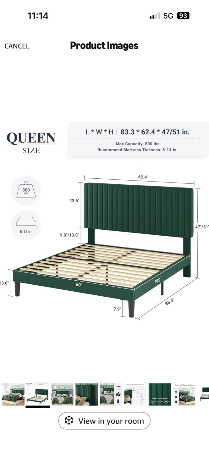 Queen Size Platform Bed Frame - Green - photo 3