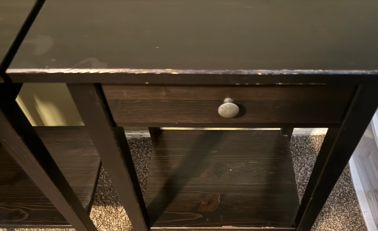 Pair of Dark Brown End Tables with Drawer - photo 2