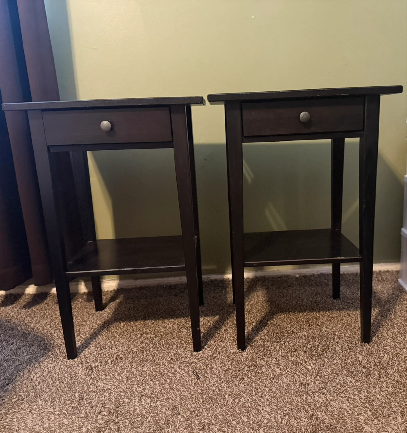 Pair of Dark Brown End Tables with Drawer
