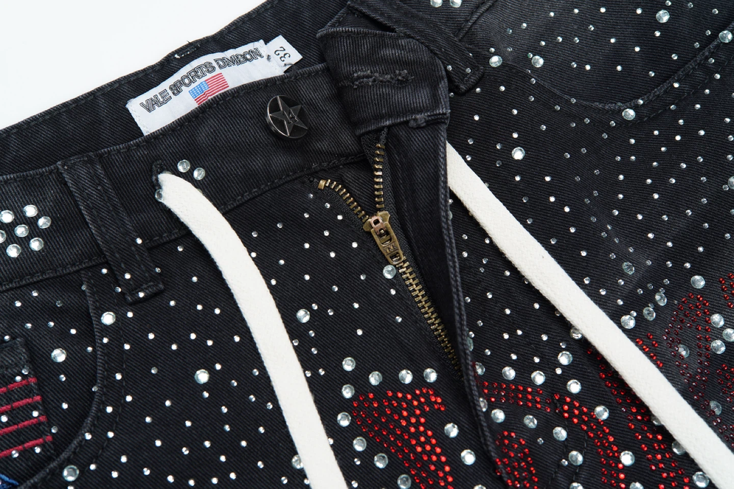 Vale Sports Division Rhinestone Denim Shorts 32 - photo 4
