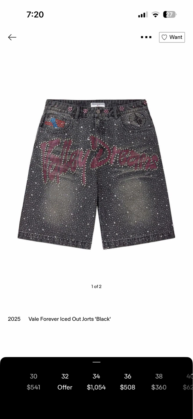 Vale Sports Division Rhinestone Denim Shorts 32 - photo 5