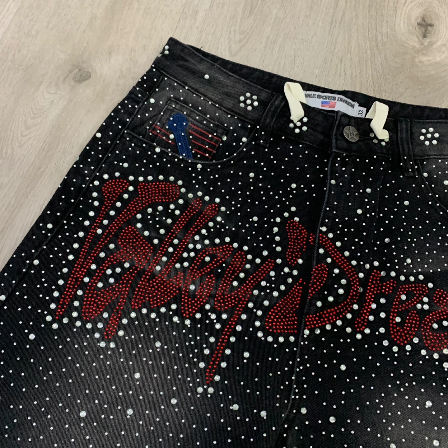 Vale Sports Division Rhinestone Denim Shorts 32 - photo 3