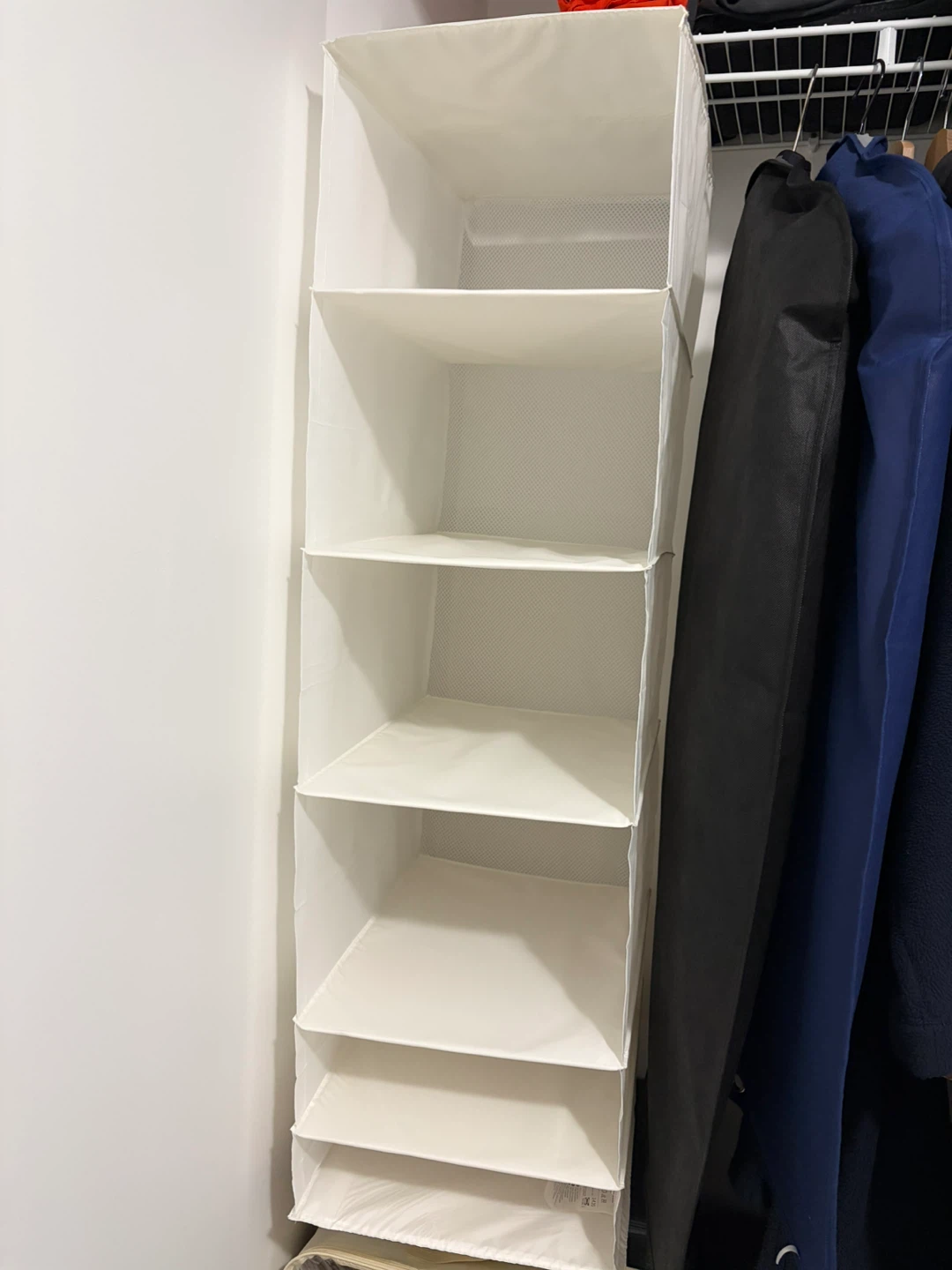White Hanging Closet Organizer with 5 Shelves