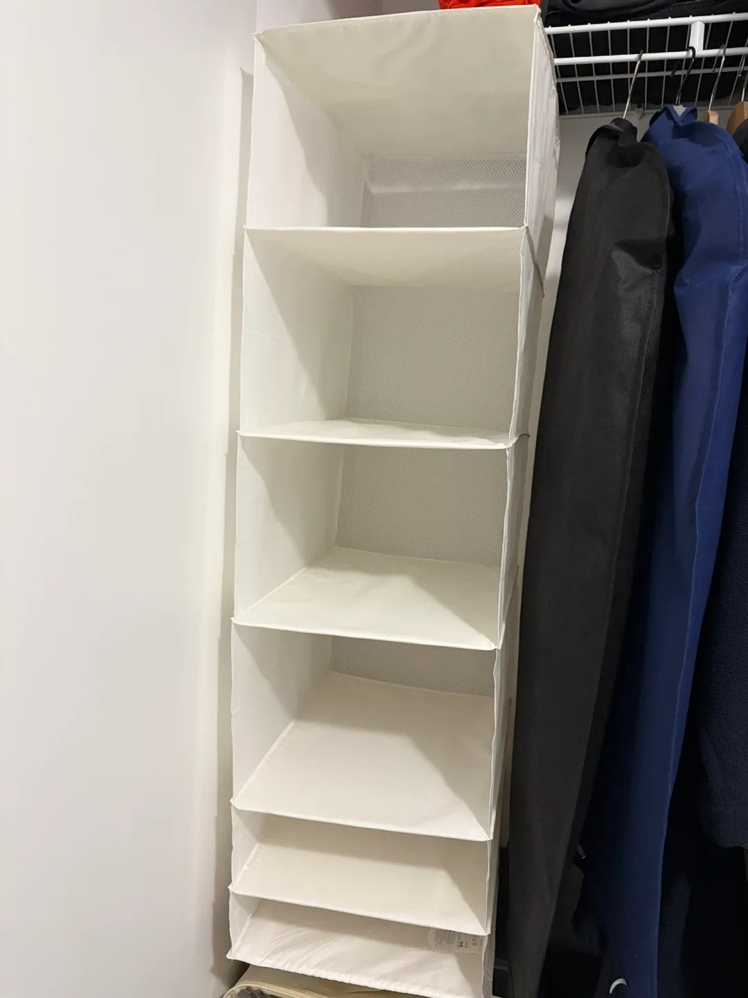 White Hanging Closet Organizer with 5 Shelves