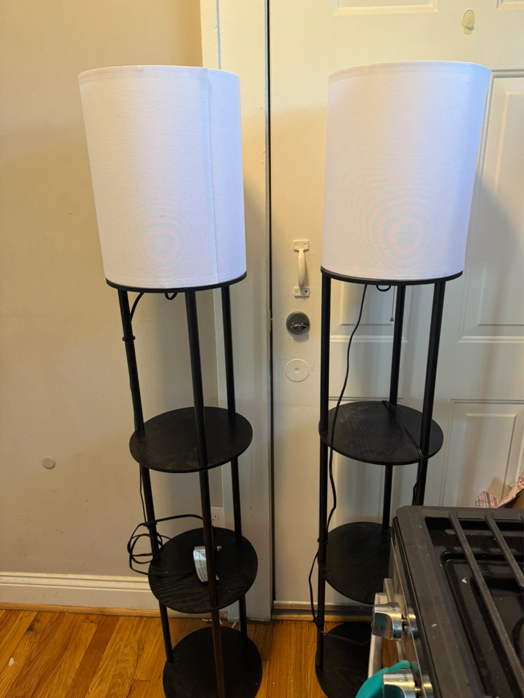Set of 2 Black Floor Lamps with Shelves