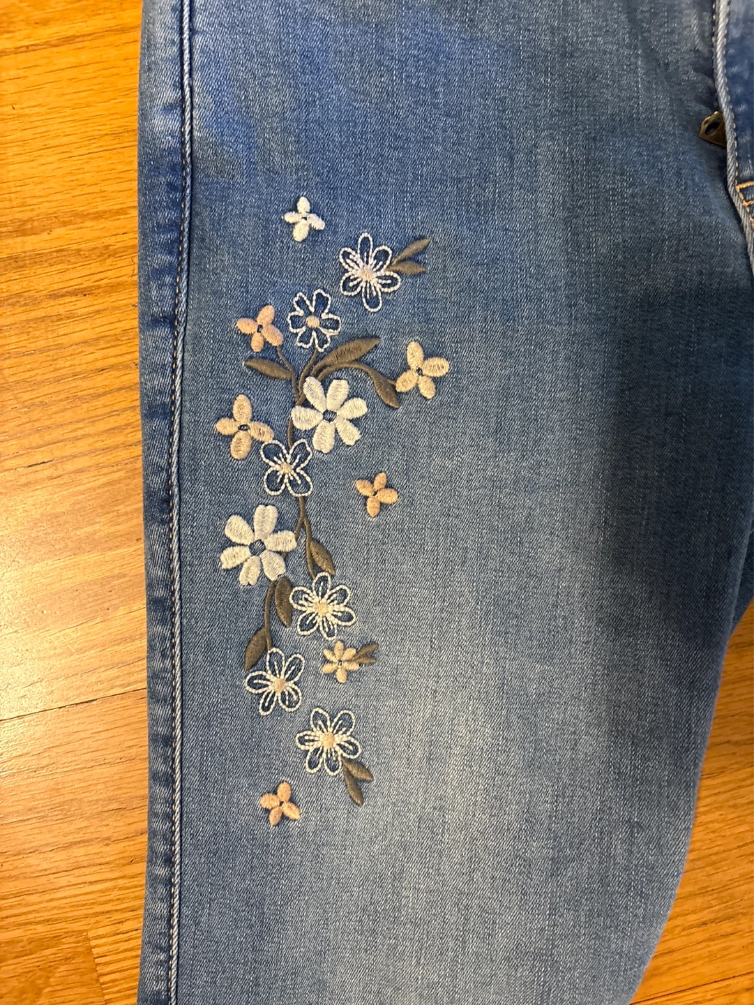 Abercrombie Kids High Rise Flare Jeans with Floral Embroidery - photo 3