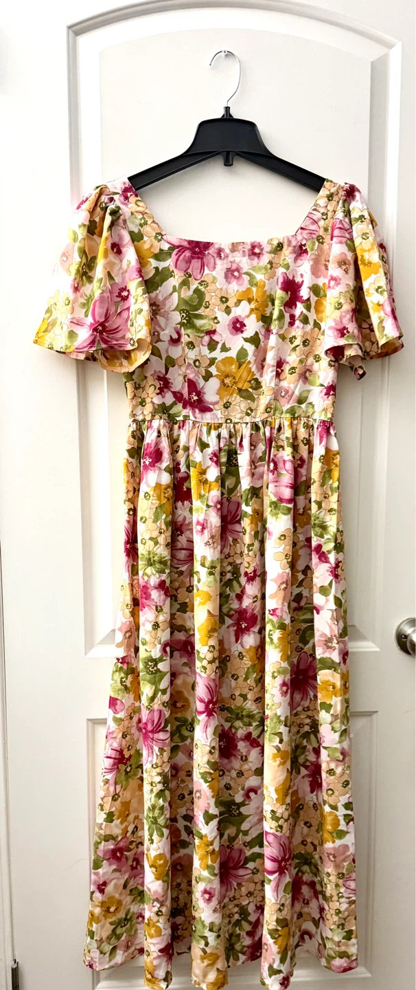 Floral Puff Sleeve Square Neck Maxi Dress