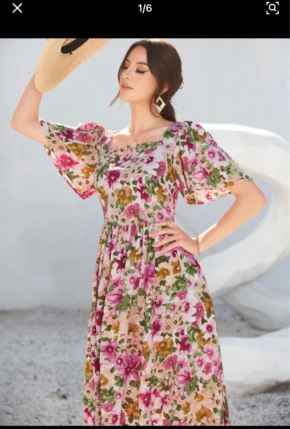 Floral Puff Sleeve Square Neck Maxi Dress - photo 2