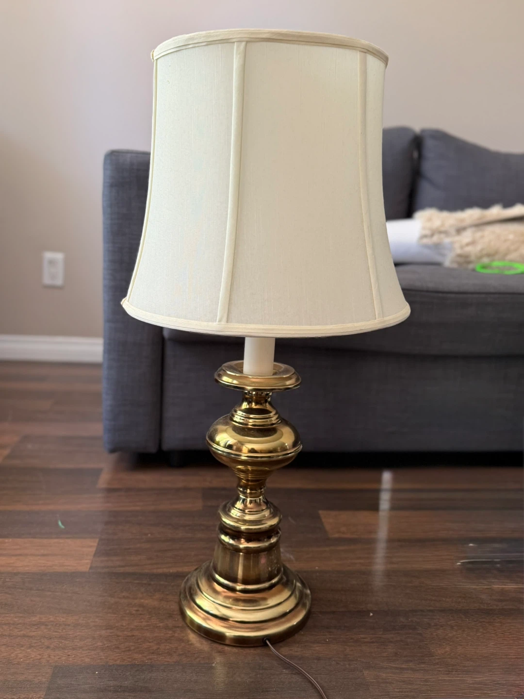 Brass Table Lamp with Cream Lampshade