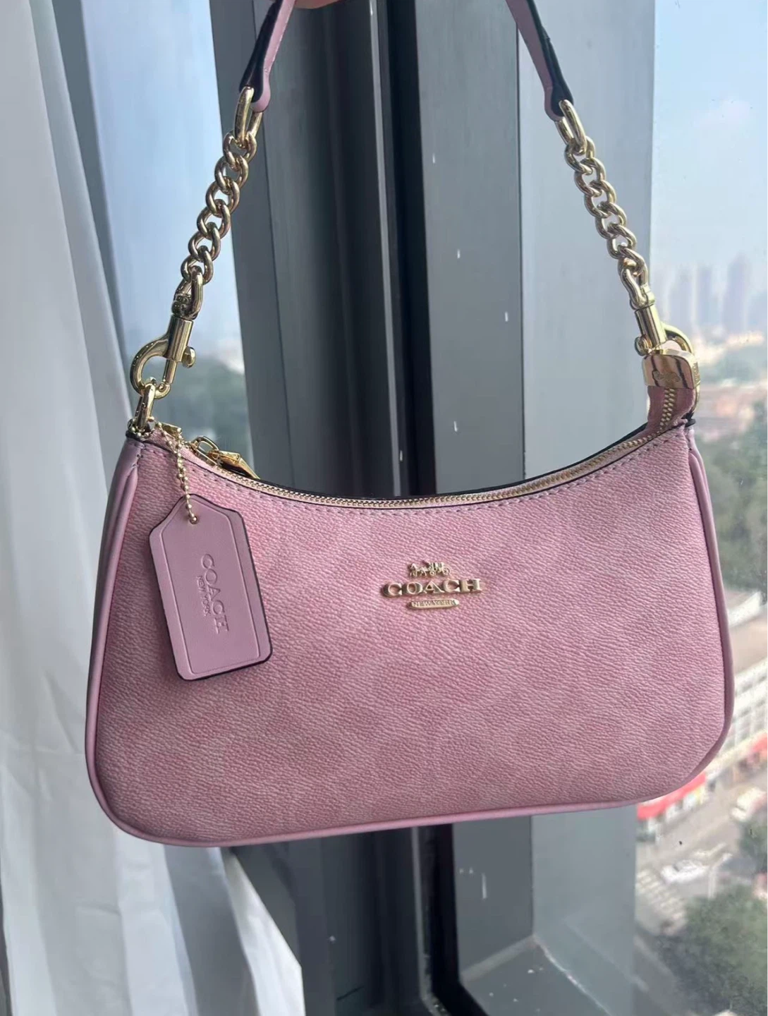 Coach Pink Signature Monogram Shoulder Bag