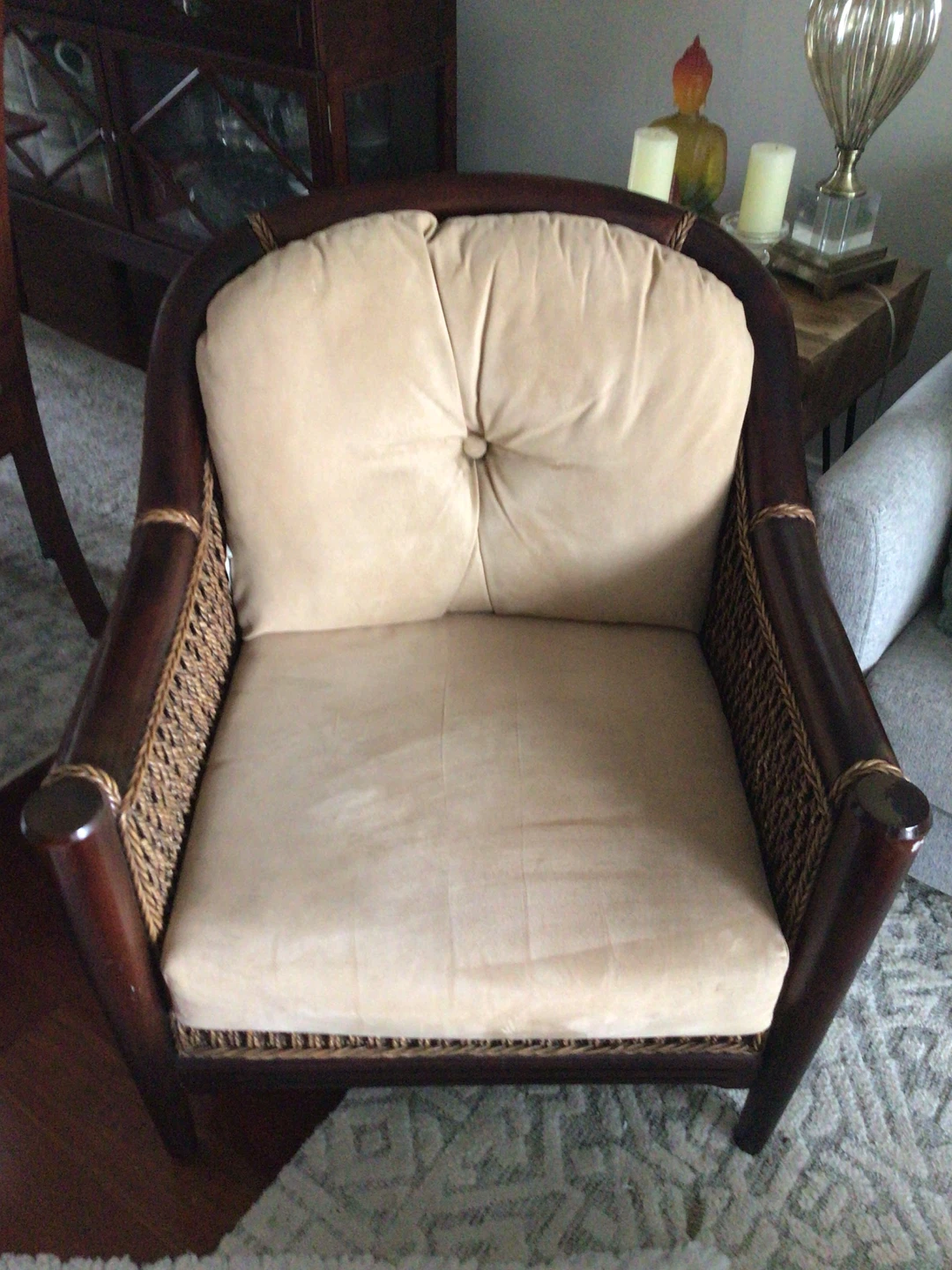 Wicker Barrel Chair with Tan Cushions - photo 2