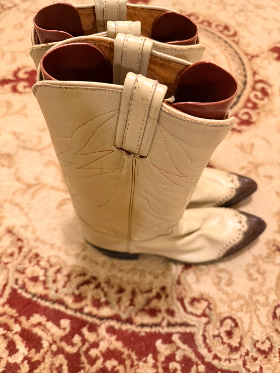 Cream Leather Cowboy Boots with Brown Lizard Toe - photo 2