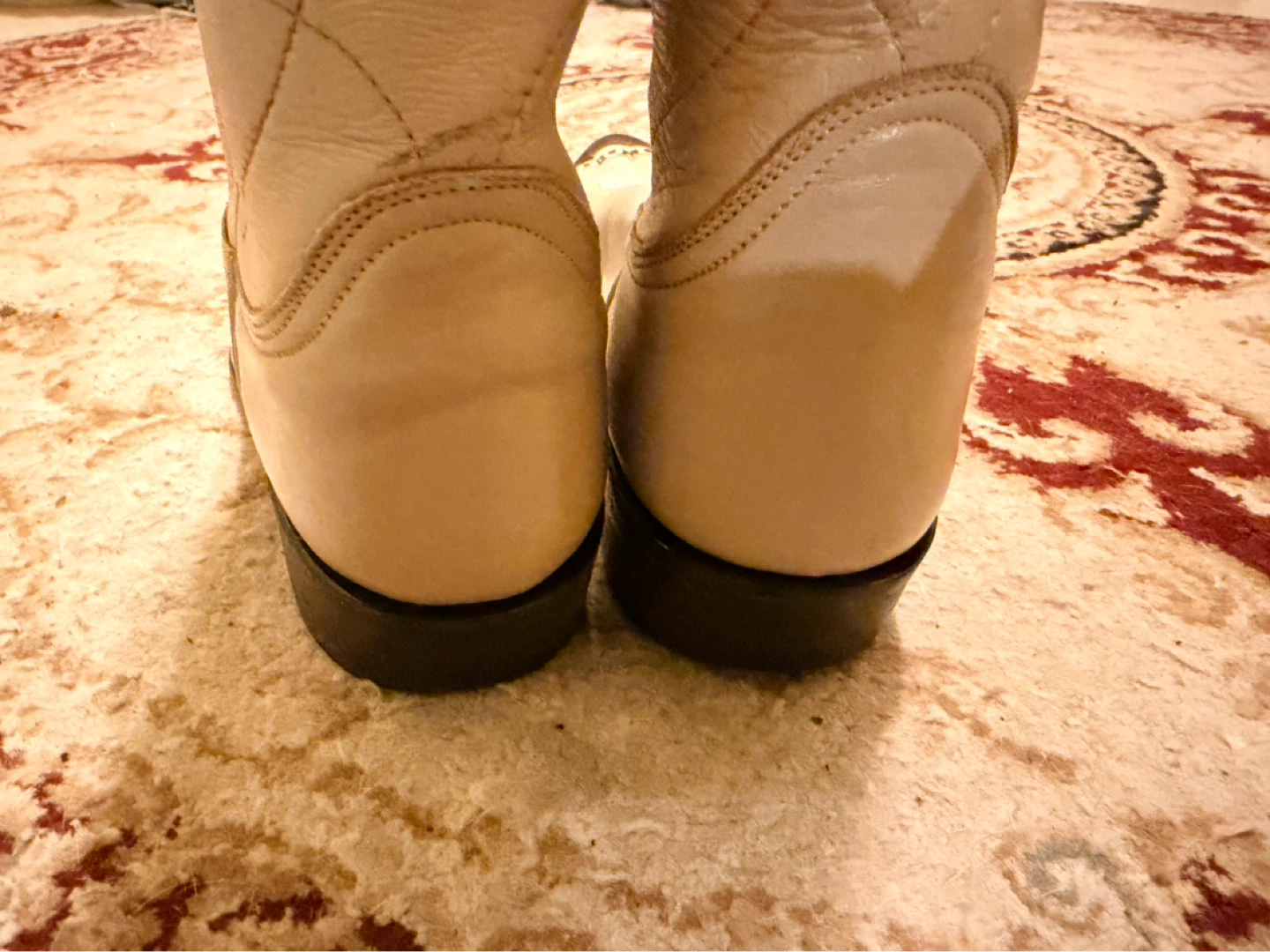 Cream Leather Cowboy Boots with Brown Lizard Toe - photo 5