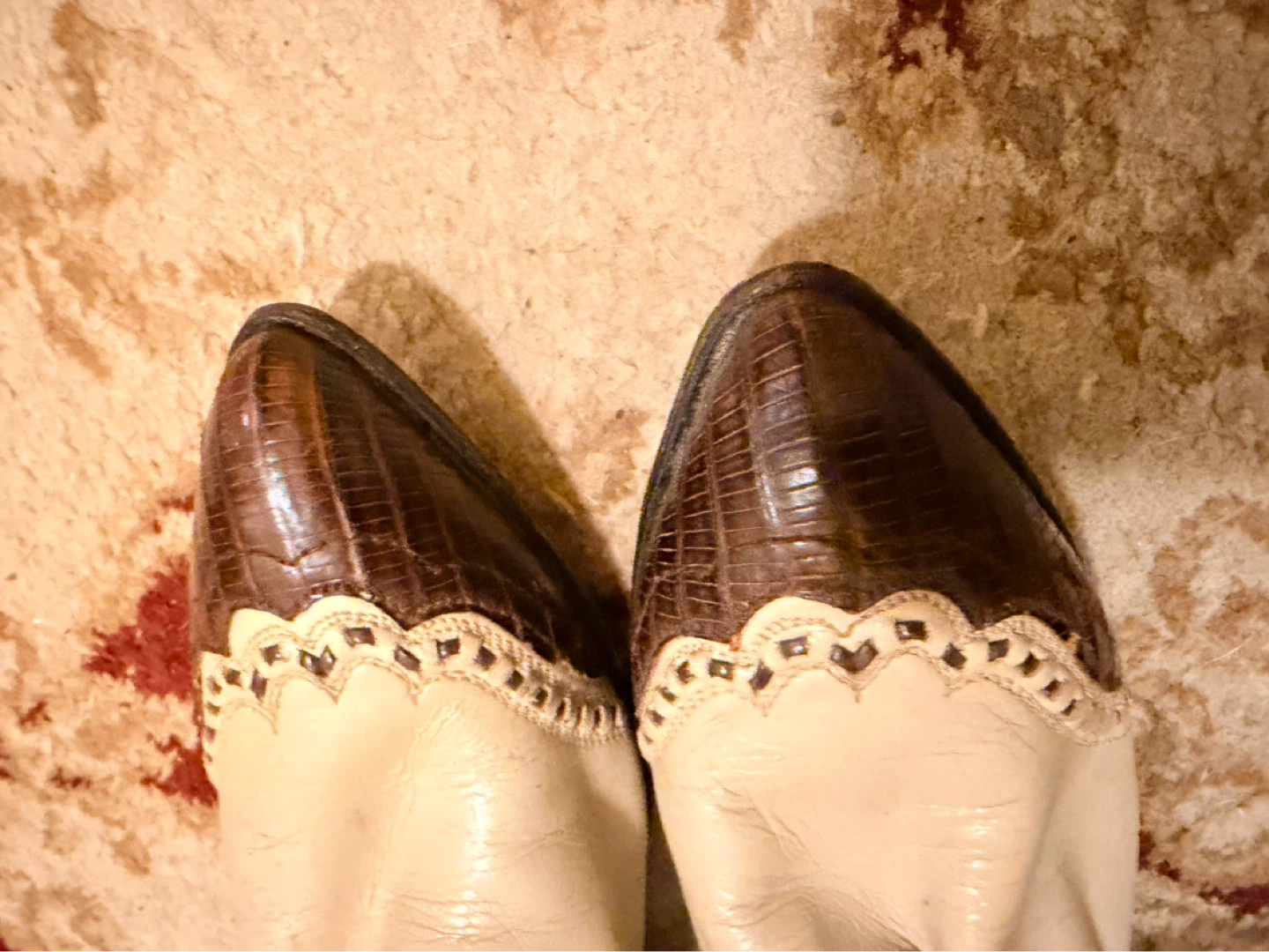 Cream Leather Cowboy Boots with Brown Lizard Toe - photo 4
