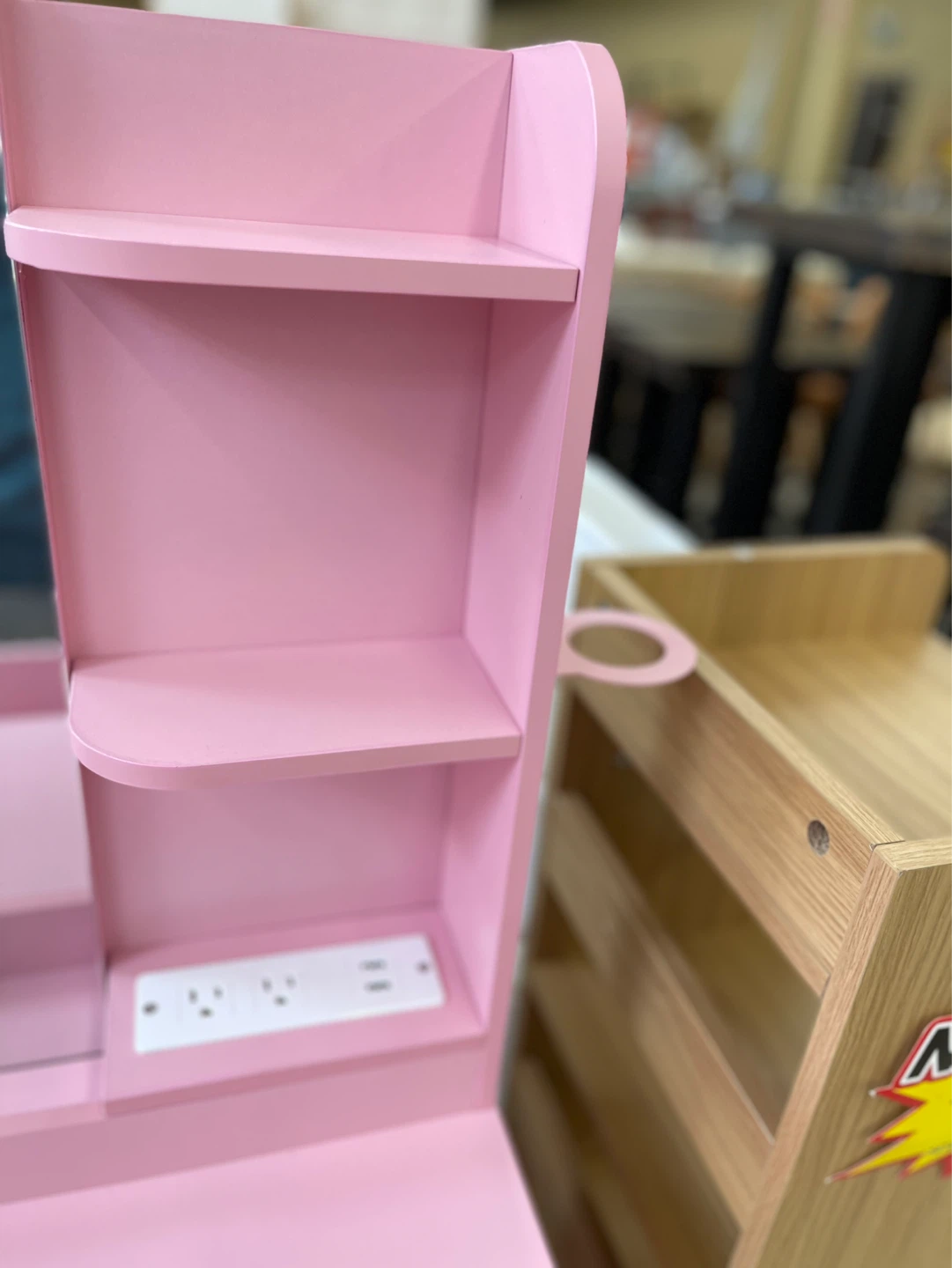 Pink Vanity Desk with Shelves and Outlets - photo 3