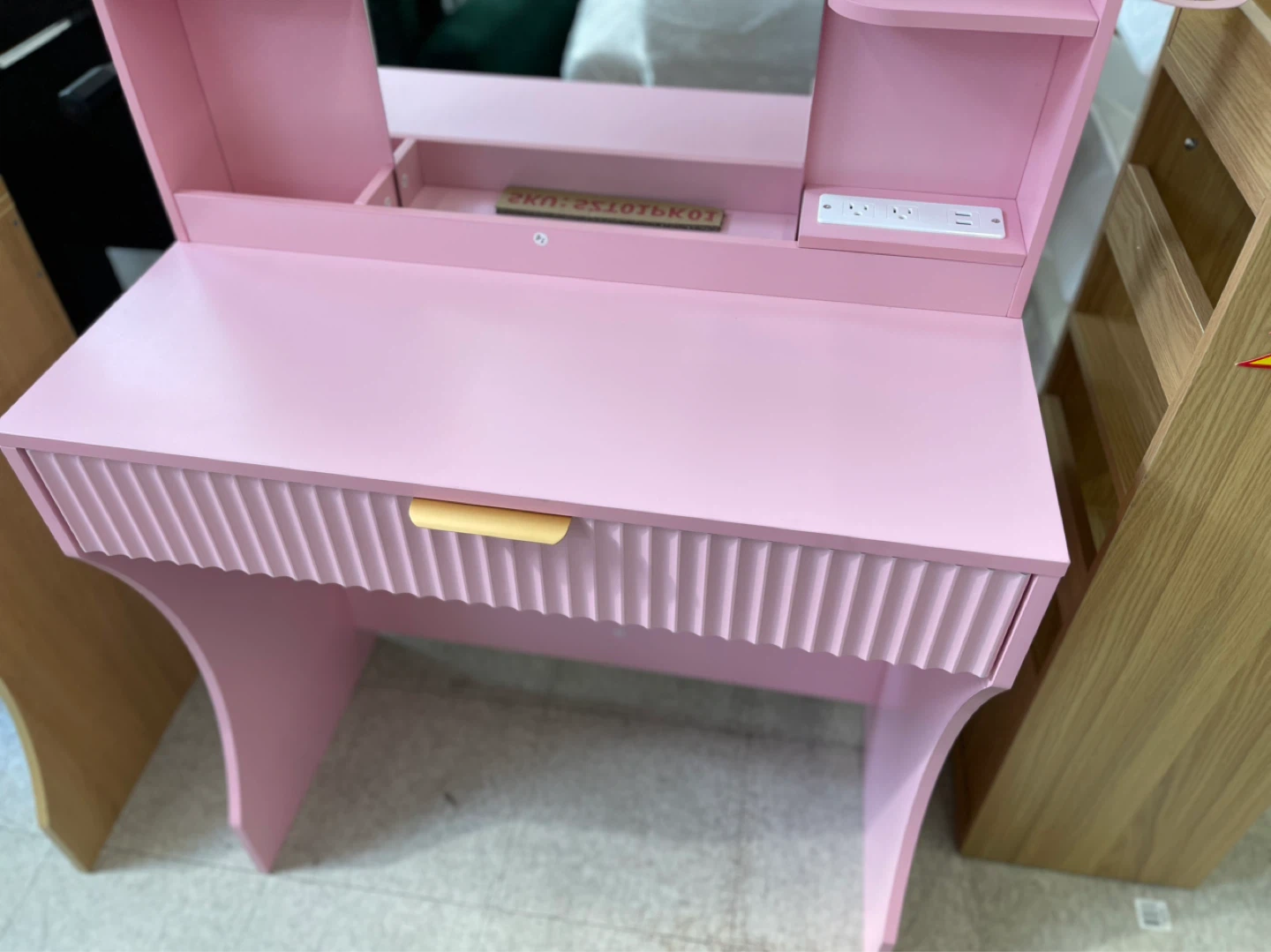Pink Vanity Desk with Shelves and Outlets - photo 2