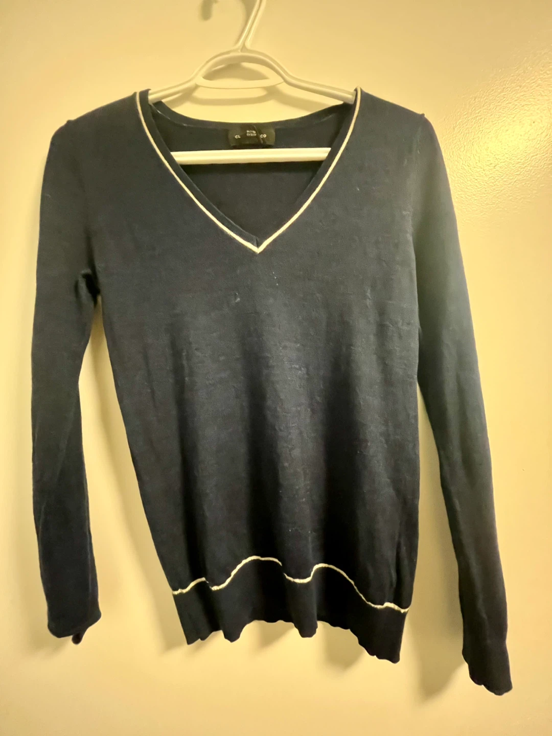 Club Monaco Blue V-Neck Sweater Size XS with white Trim