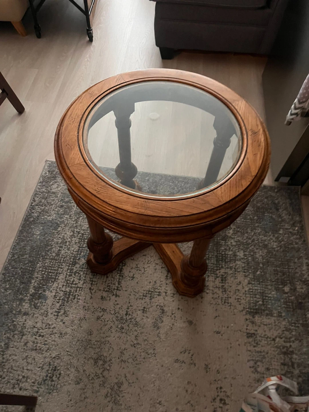 Round Wood Accent Table with Glass Top - photo 5