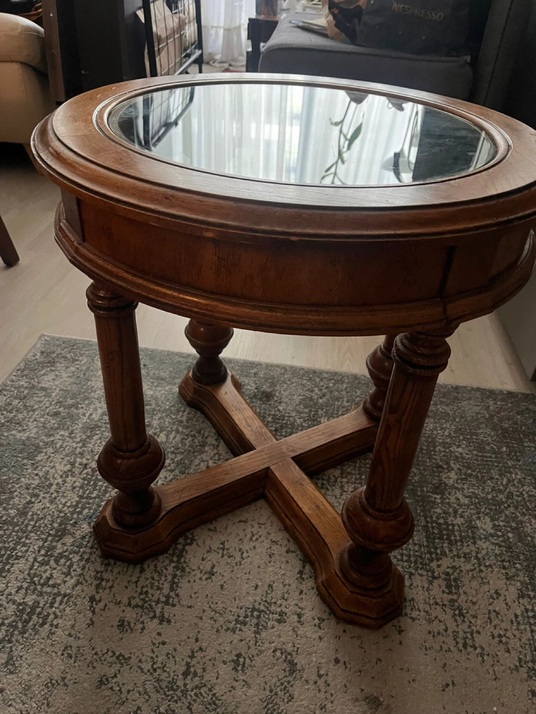 Round Wood Accent Table with Glass Top - photo 3
