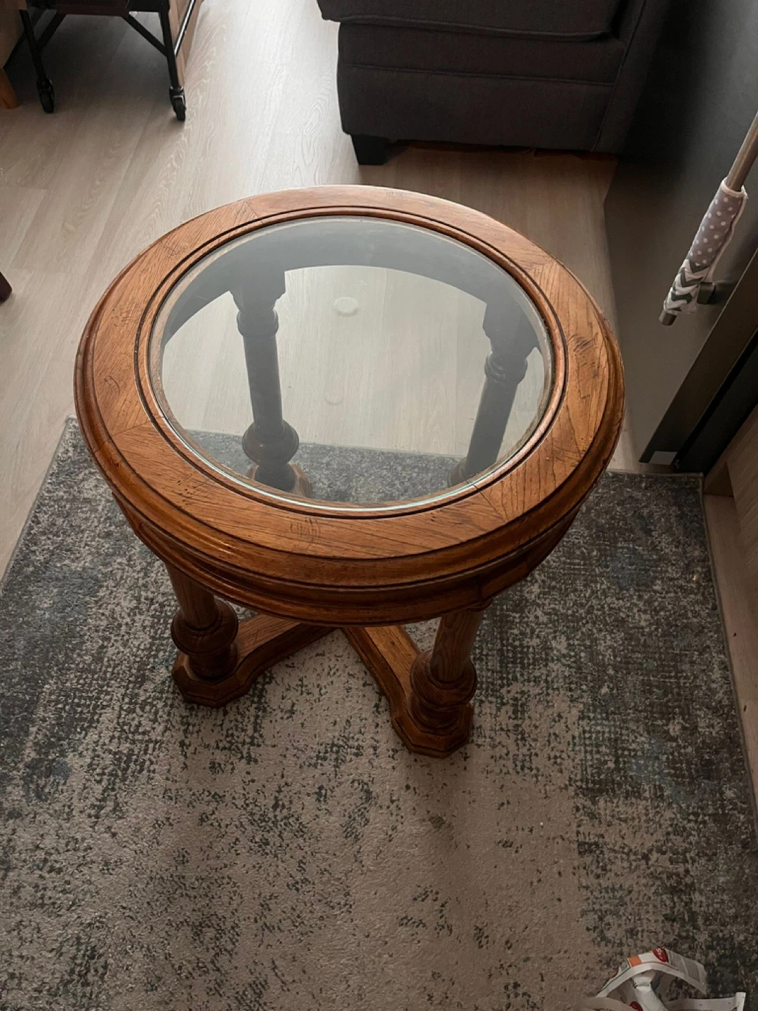 Round Wood Accent Table with Glass Top