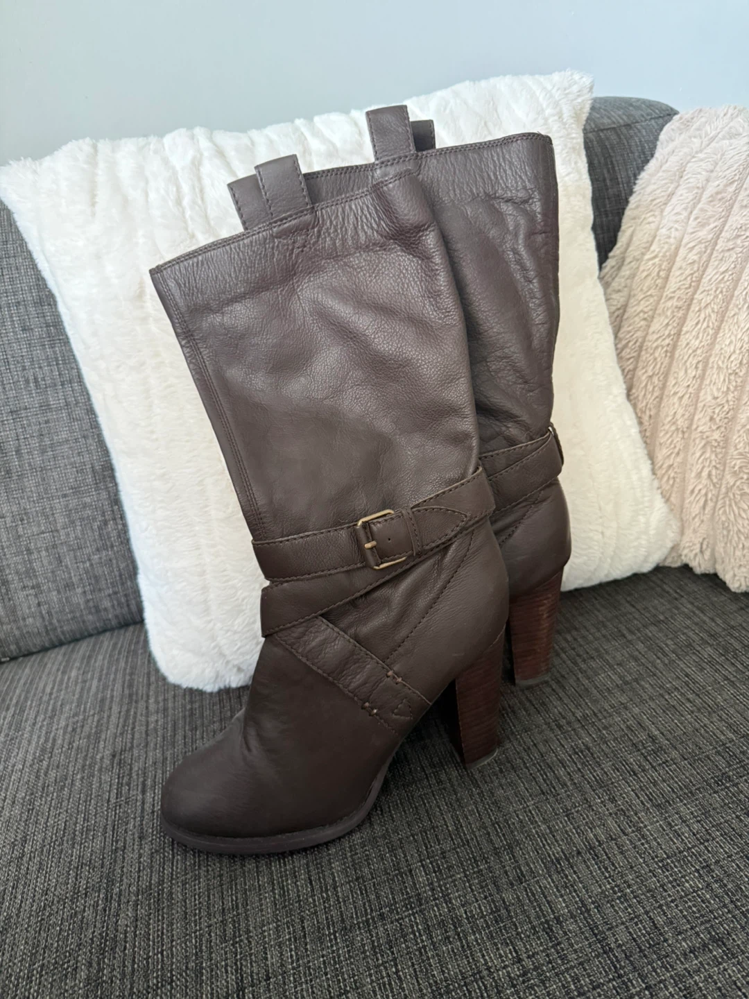 Colin Stuart Women's Brown Leather Heeled Boots Size 9B - photo 2