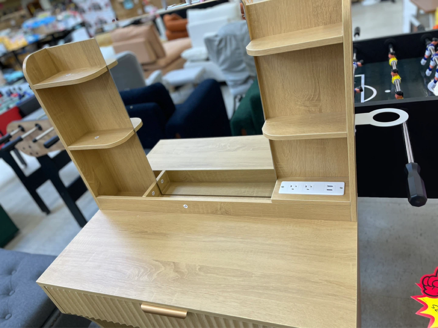 Oak-look Desk with Built-in Power Strip - photo 3
