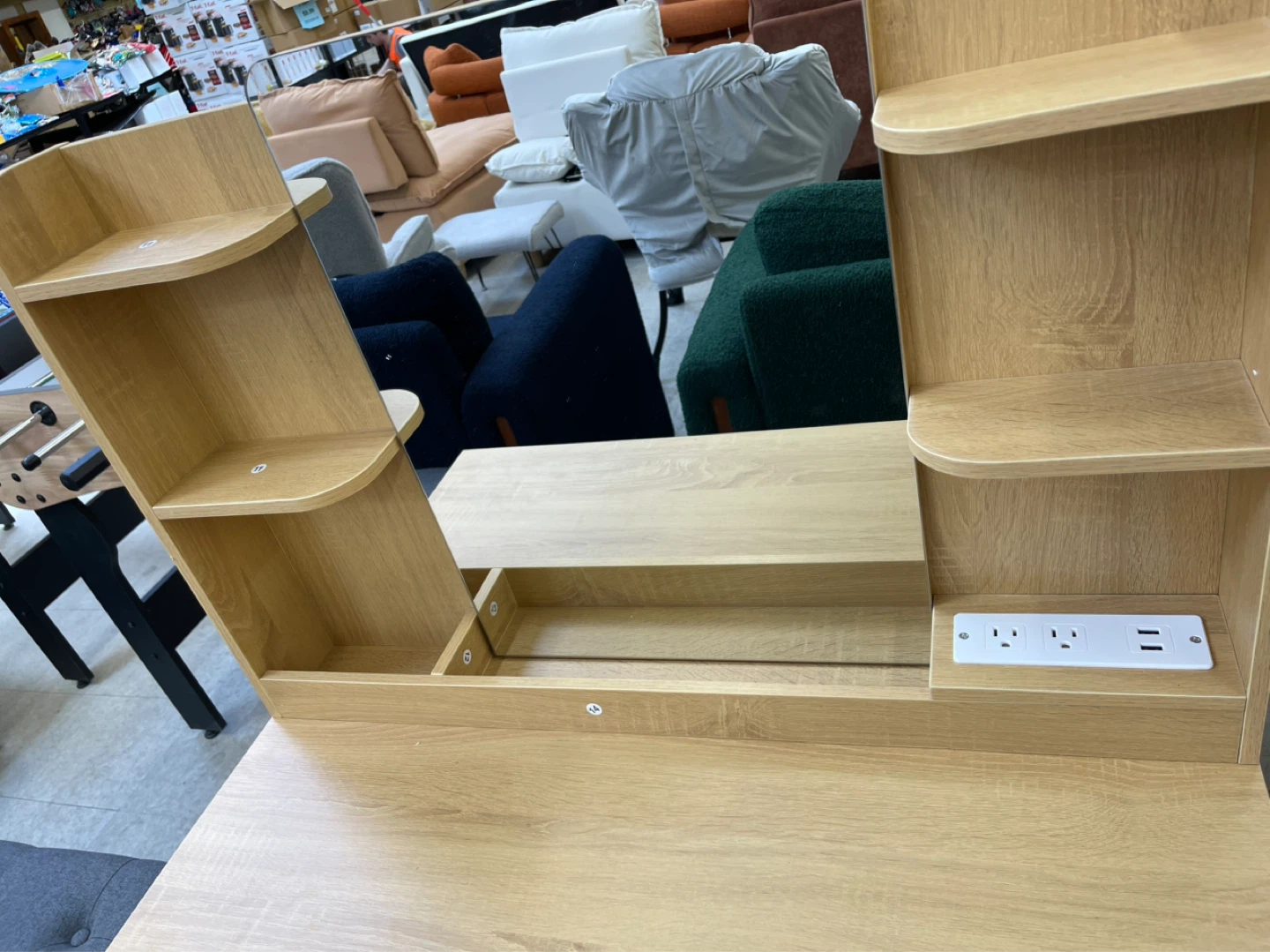 Oak-look Desk with Built-in Power Strip