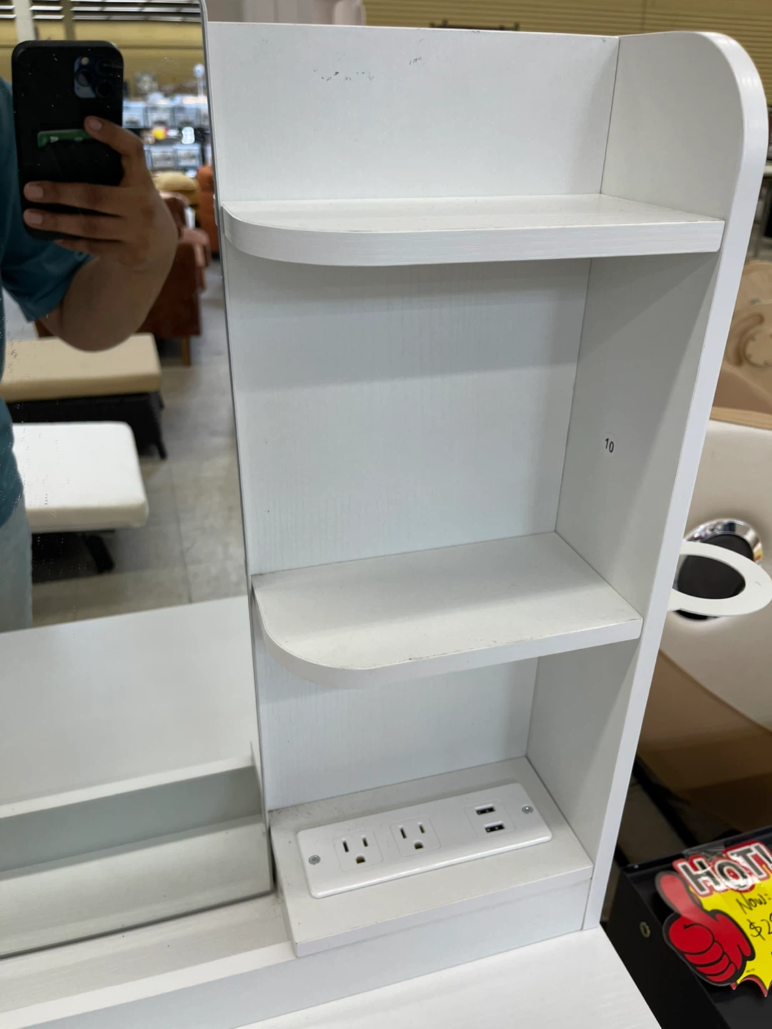 White Vanity Desk with Mirror and Built-in Outlets - photo 3