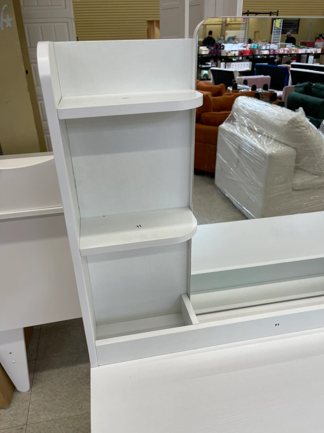 White Vanity Desk with Mirror and Built-in Outlets - photo 2