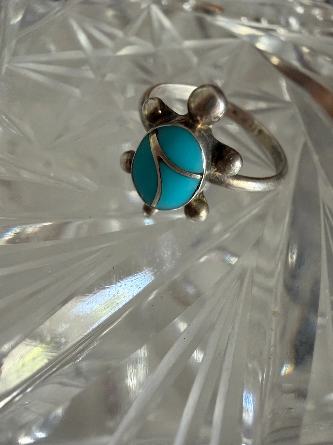 Sterling Silver Turtle Ring with Turquoise pinky ring - photo 5
