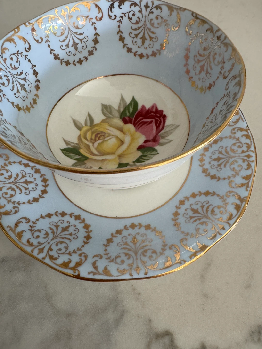 Light Blue Floral Teacup and Saucer Set - photo 2