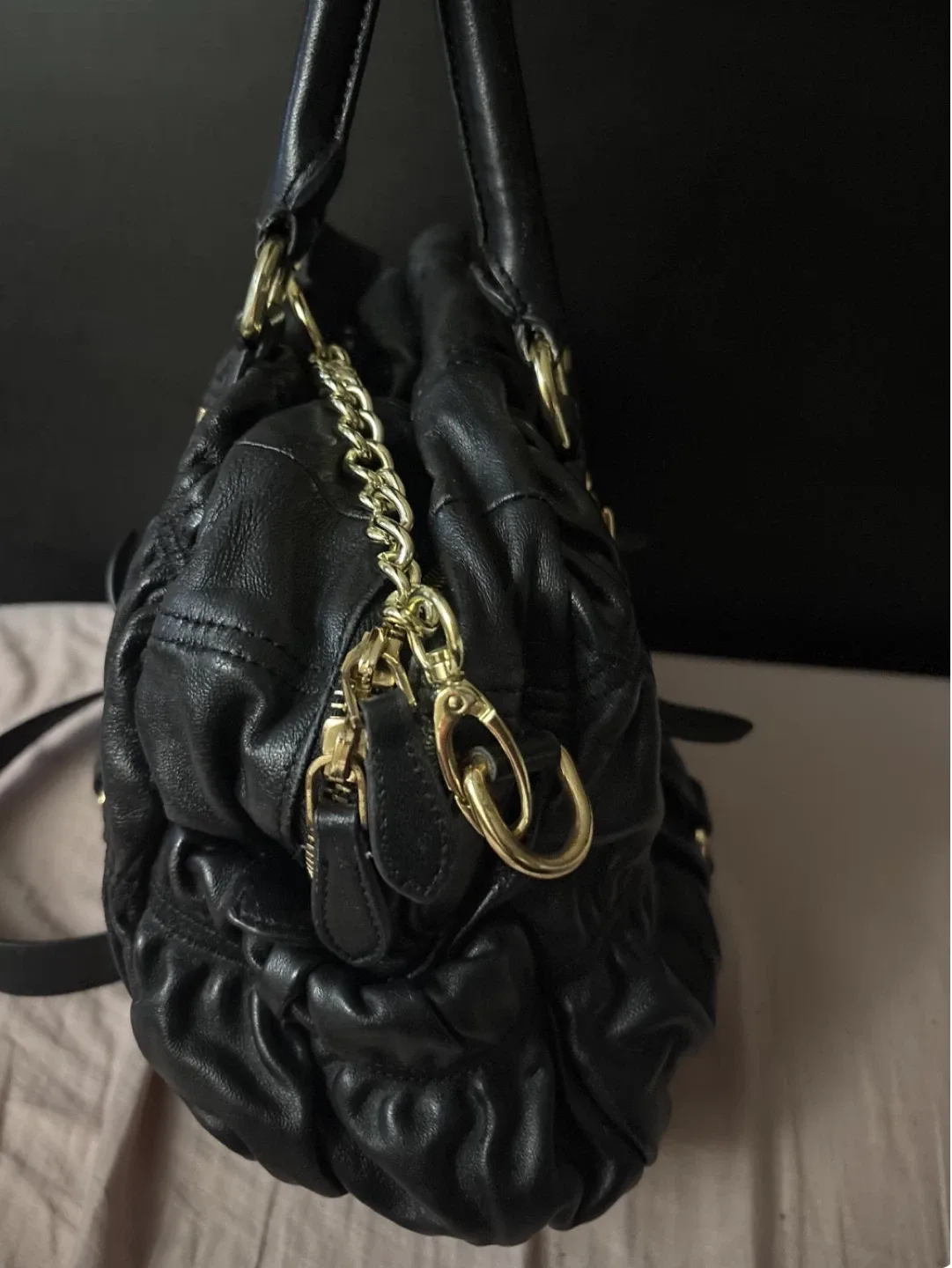 Prada Black Leather Ruched Handbag - photo 5