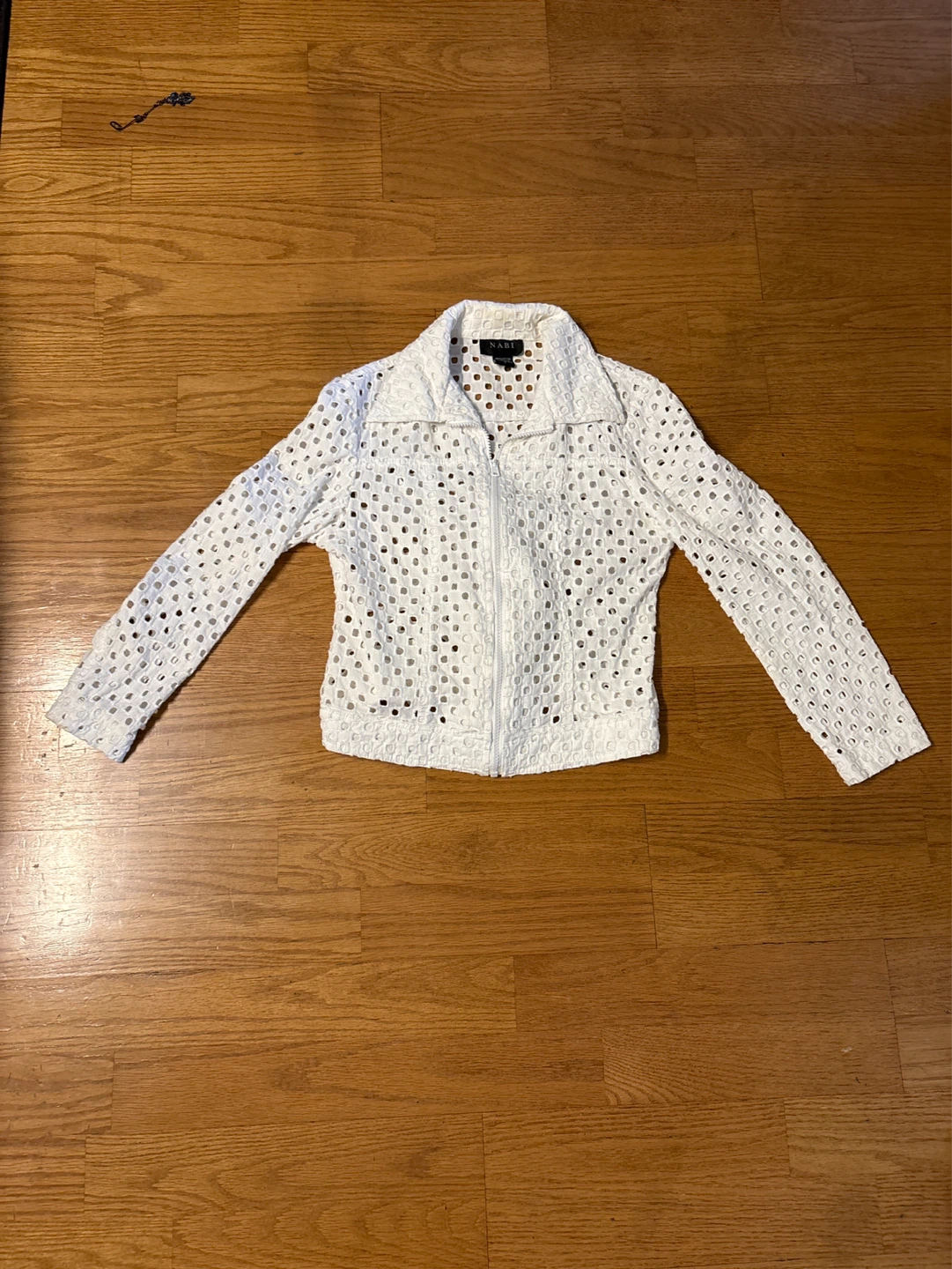 White Eyelet Zip-Up Jacket
