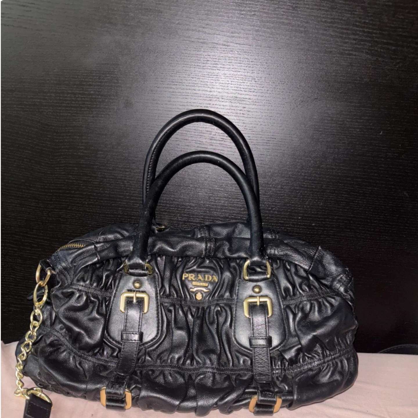 Prada Black Leather Ruched Handbag - photo 2