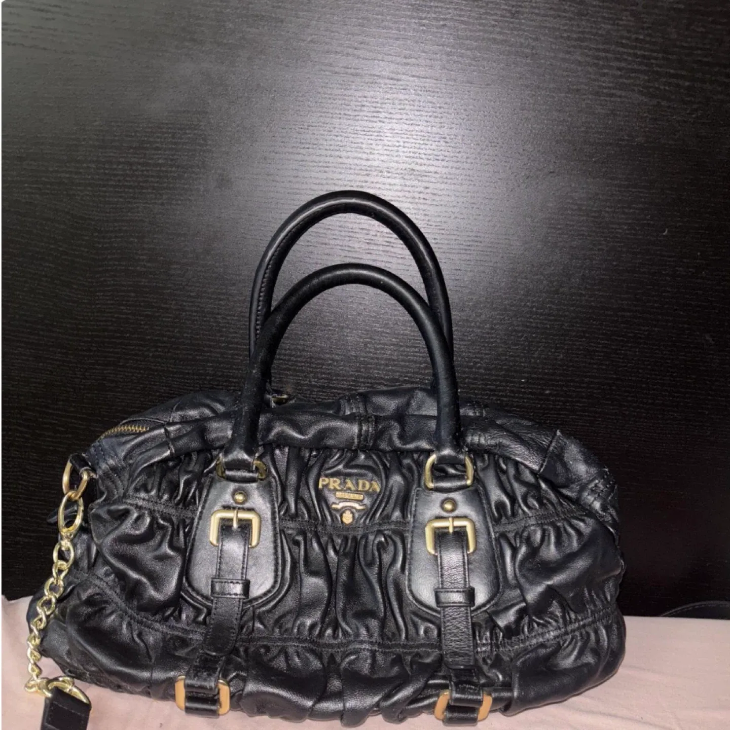 Prada Black Leather Ruched Handbag - photo 2