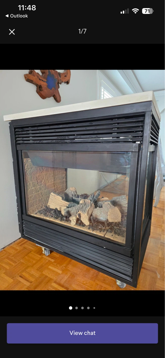 3 sided Gas Fireplace with Hearth Top