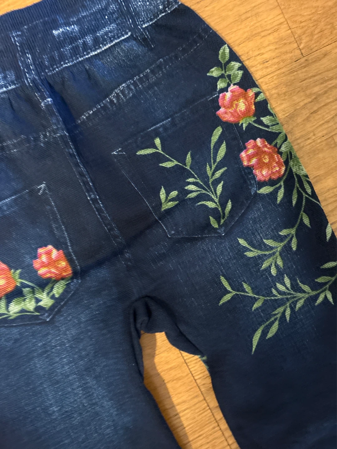 Blue floral embroidered denim-look leggings - photo 3