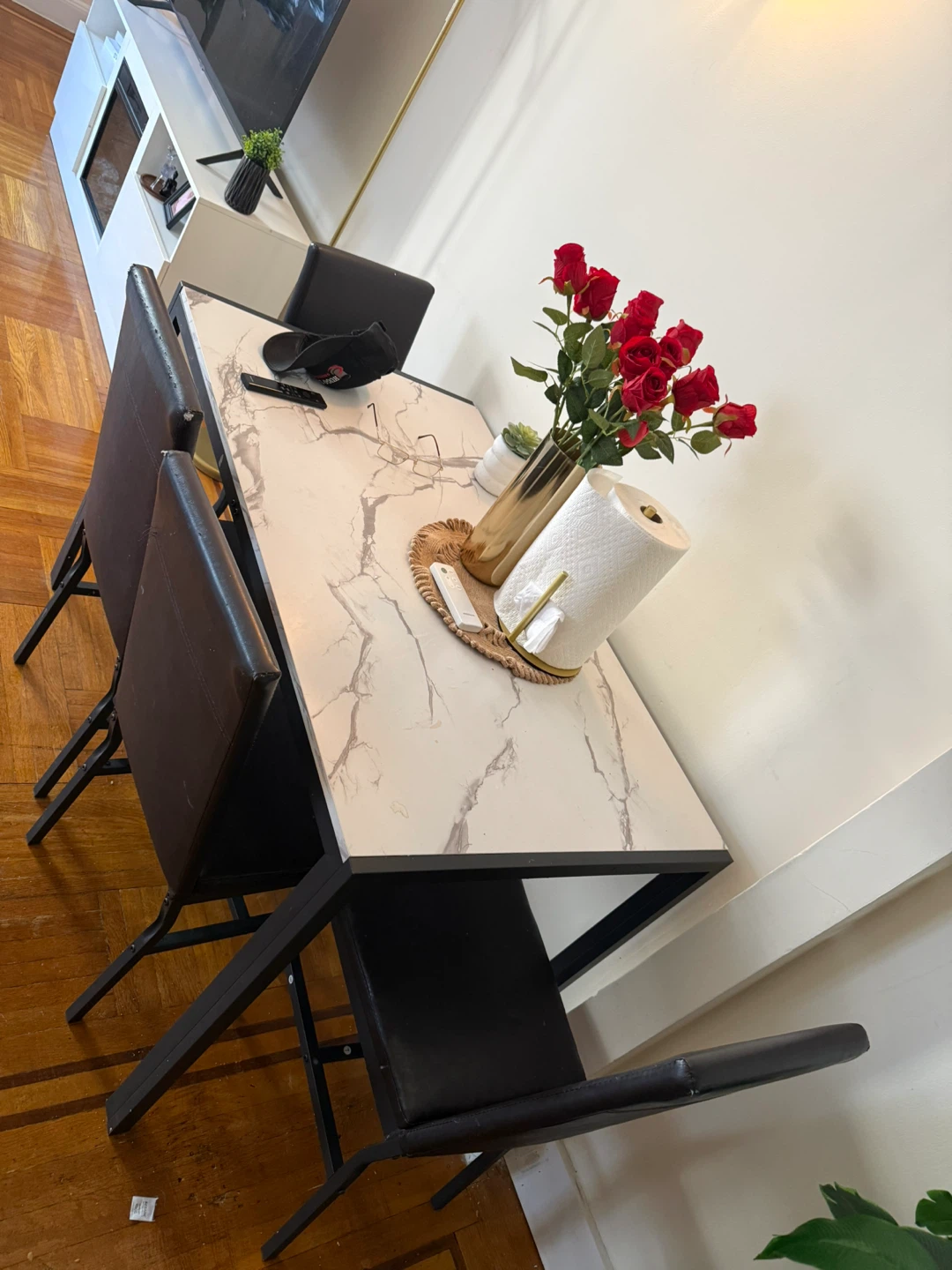 Marble Top Dining Table with 4 Chairs