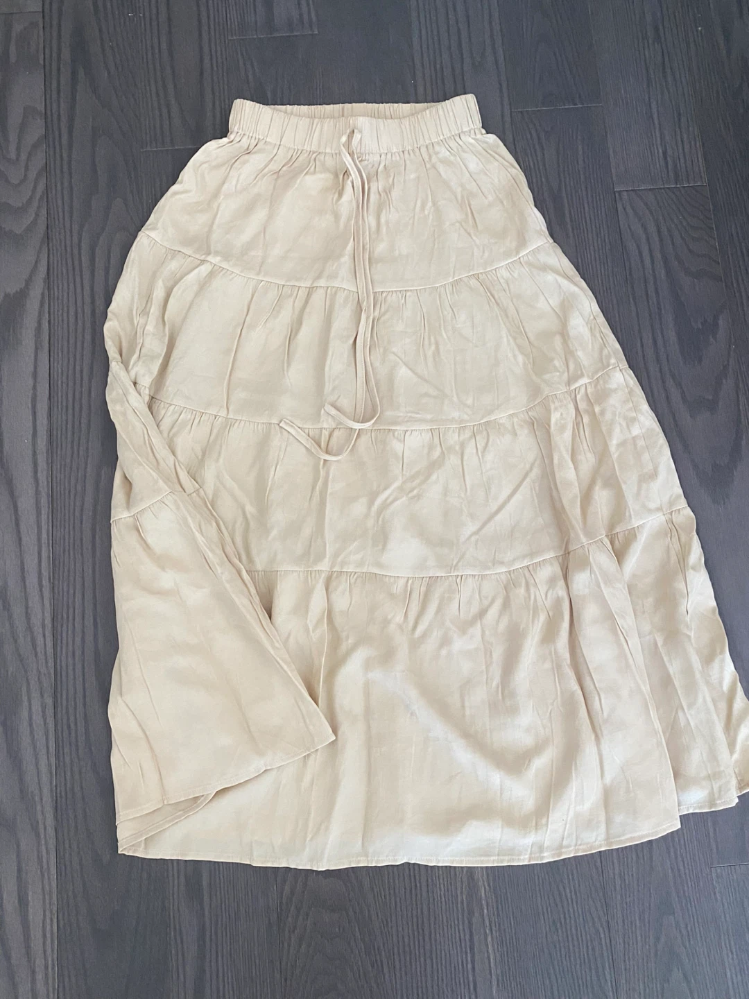Tan Tiered Midi Skirt