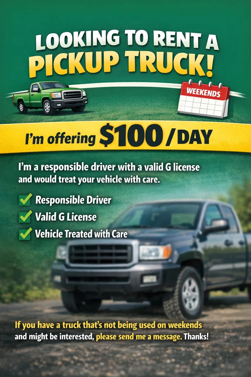 Pickup Truck Rental - $100/Day
