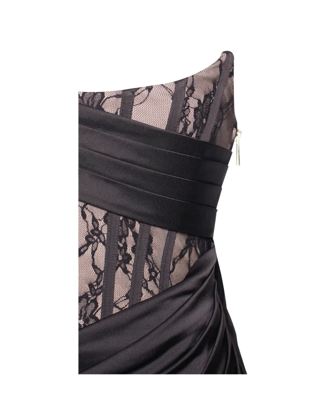 Callie Black Lace Satin Corset High Slit Gown - photo 4