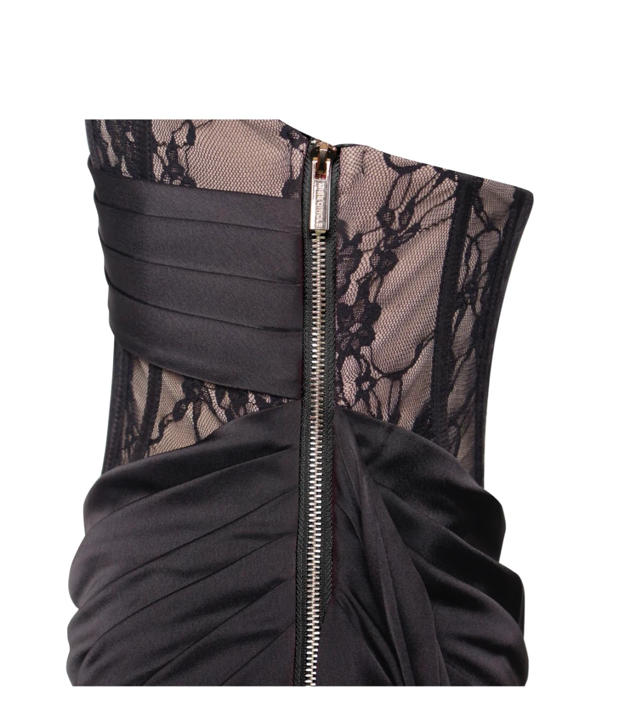 Callie Black Lace Satin Corset High Slit Gown - photo 5