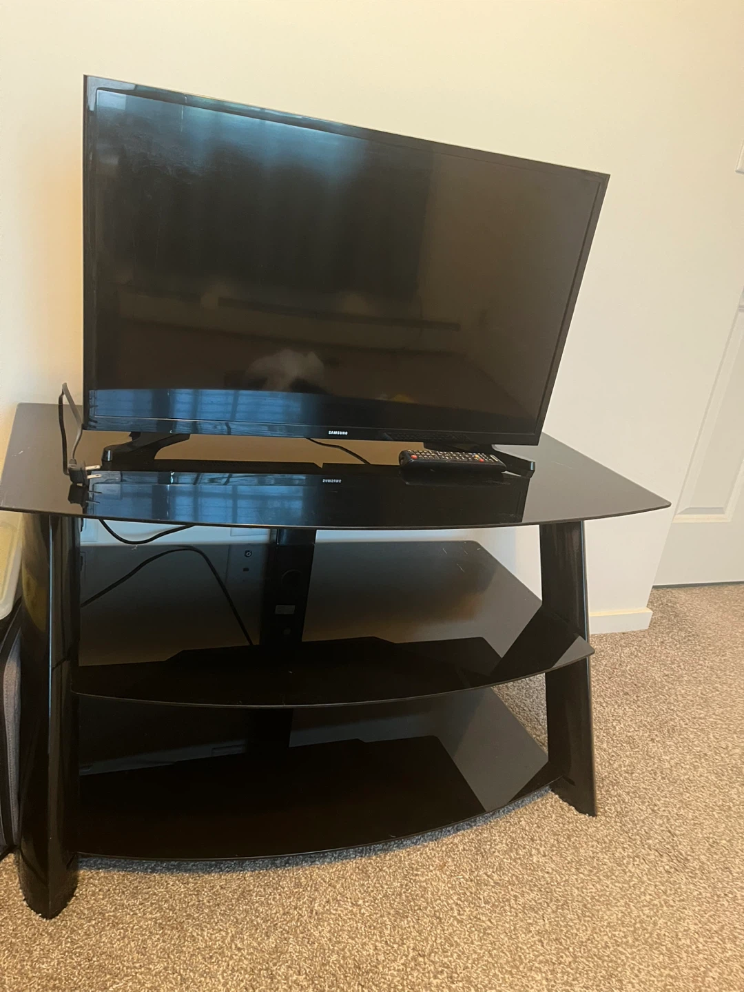 Black Glass TV Stand with 2 Shelves